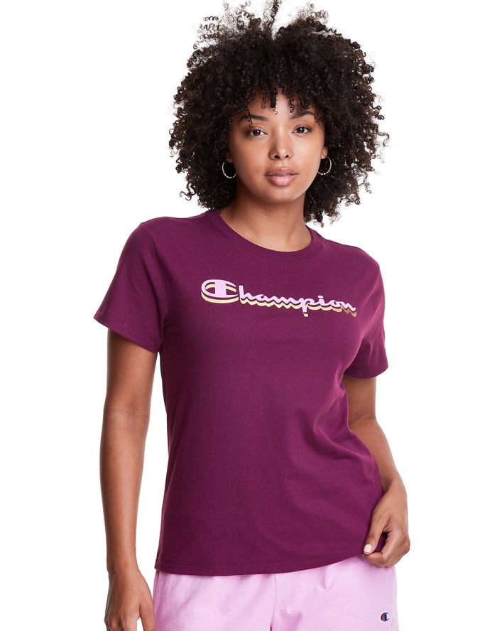 Camiseta Champion Mujer - Classic Drop Shadow Foil Script Logo ( Moradas Oscuro ) 4387659-TP